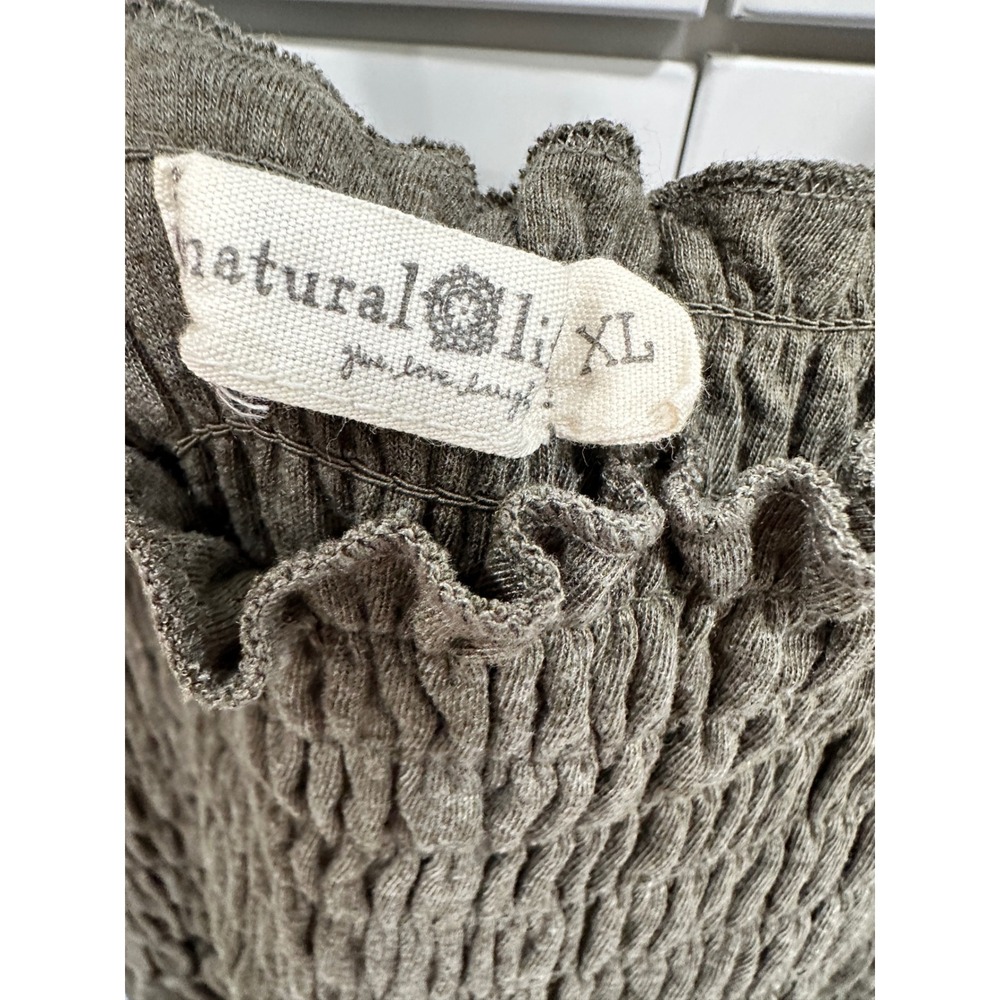 Natural Life Olive Green Smocked Ruffle Wide Leg Jumpsuit Womens XL Boho Knit - Picture 3 of 6